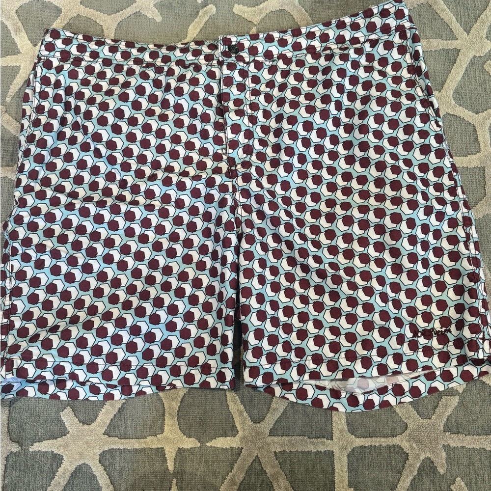 Mr Swim Mens Swimming Trunks w/lining Geometric Pattern Sz XL Pockets & Zip Fly